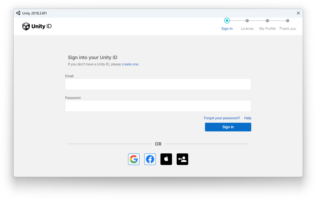 Initial login prompt where you can also create an account